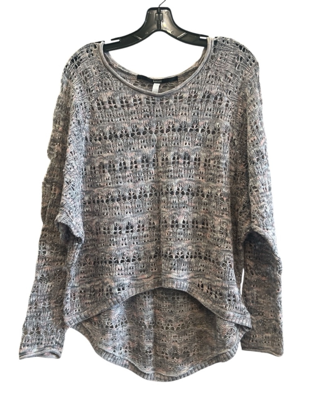 100% Cotton Kensie Multi-Tone Open Knit Sweater - Gray with Pink Flecks